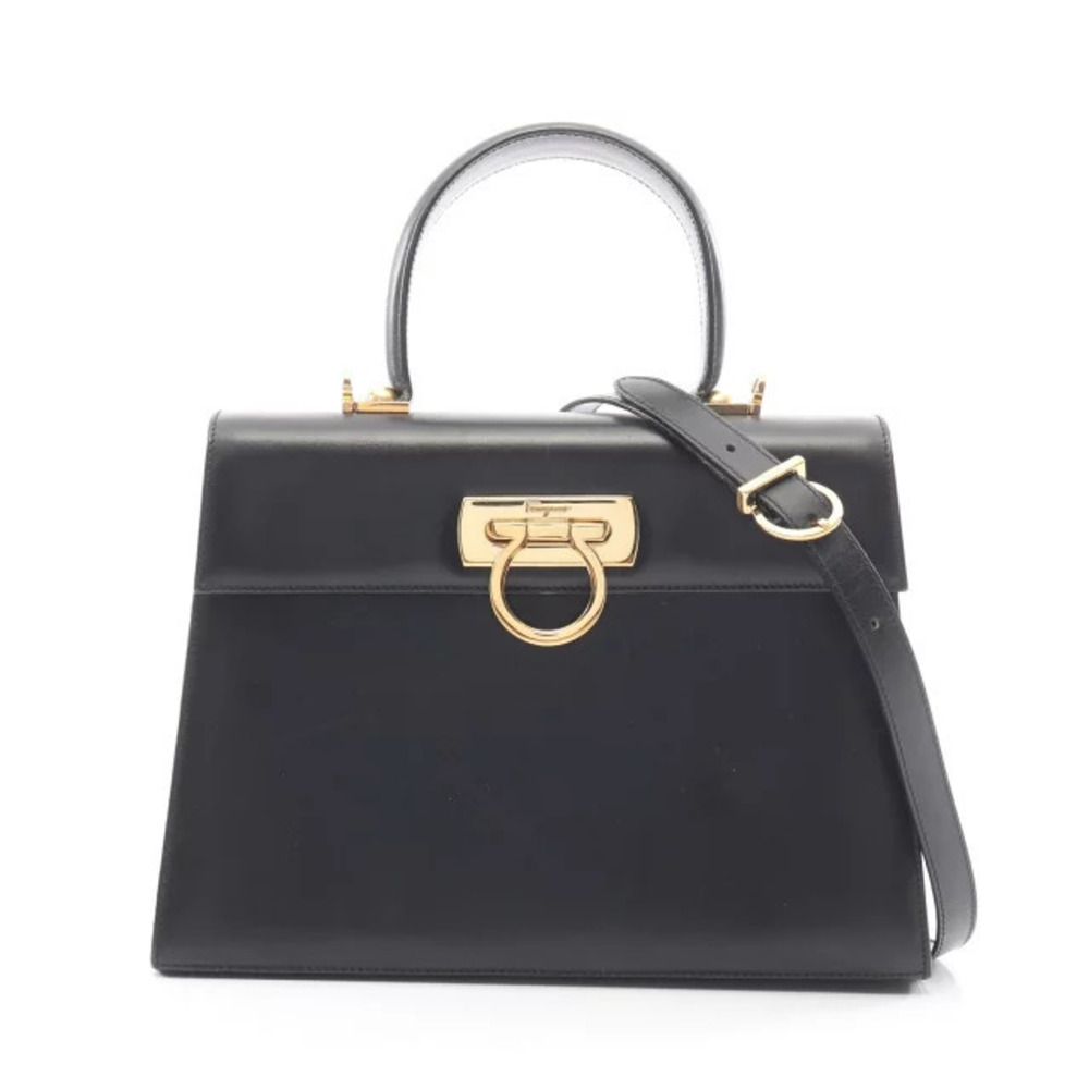 Salvatore Ferragamo Gancini Handbag Leather Black